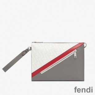 Fendi Flat Pouch In FF Motif Fabric White Red