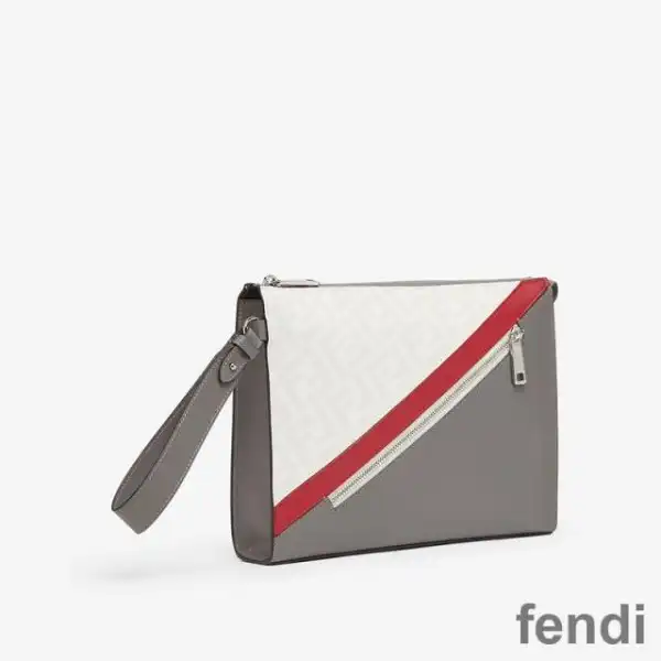 Cheap Fendi Flat Pouch In FF Motif Fabric White Red