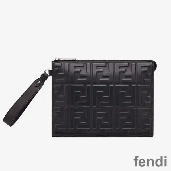 Affordable Fendi Flat Pouch In FF Motif Nappa Leather Black