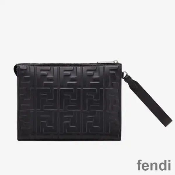 Affordable Fendi Flat Pouch In FF Motif Nappa Leather Black