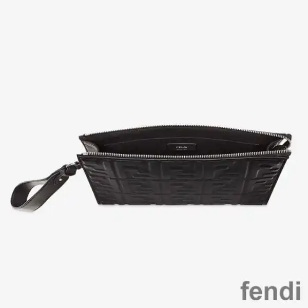 Affordable Fendi Flat Pouch In FF Motif Nappa Leather Black