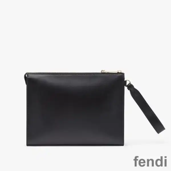 Affordable Fendi Flat Pouch In Fendace Logo Calf Leather Black