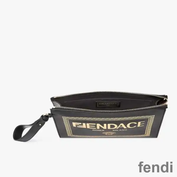 Affordable Fendi Flat Pouch In Fendace Logo Calf Leather Black