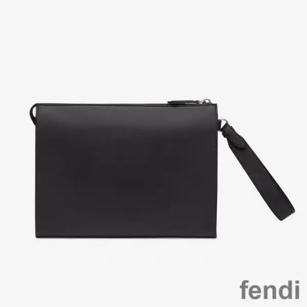 Affordable Fendi Flat Pouch In Roma Logo Calf Leather Black