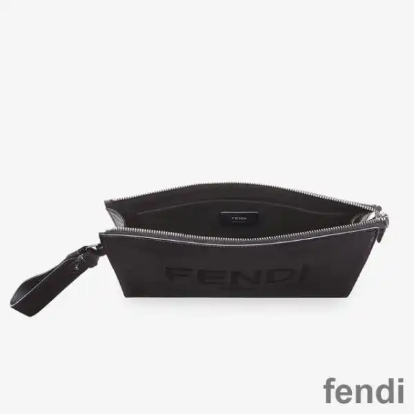 Affordable Fendi Flat Pouch In Roma Logo Calf Leather Black