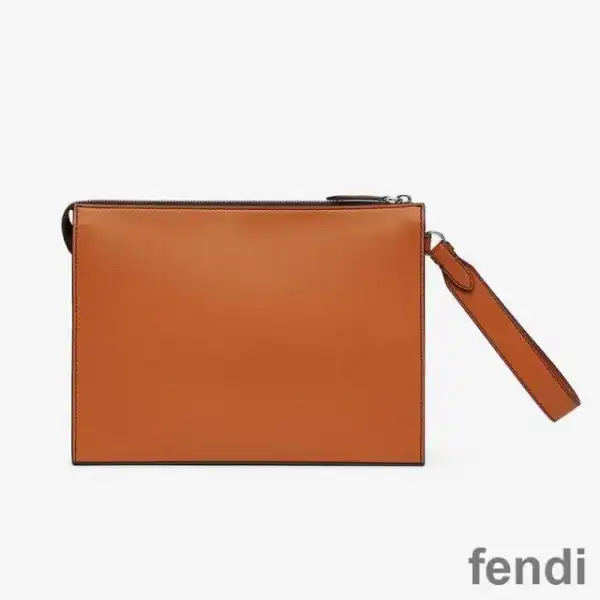 Affordable Fendi Flat Pouch In Roma Logo Calf Leather Brown