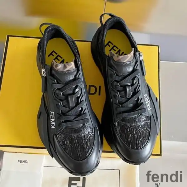 Cheap Fendi Flow Sneakers Men Caiman Leather Black