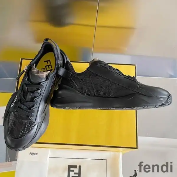 Cheap Fendi Flow Sneakers Men Caiman Leather Black