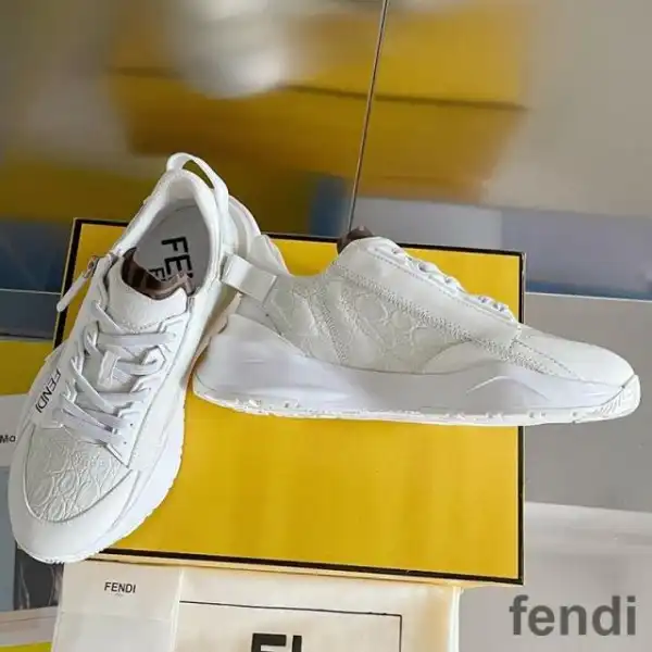 Cheap Fendi Flow Sneakers Men Caiman Leather White