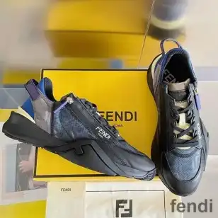 Fendi Flow Sneakers Men FF Motif Fabric and Suede Black