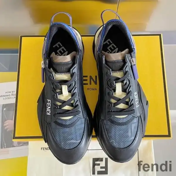 Affordable Fendi Flow Sneakers Men FF Motif Fabric and Suede Black