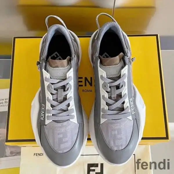 Affordable Fendi Flow Sneakers Men FF Motif Fabric and Suede Grey