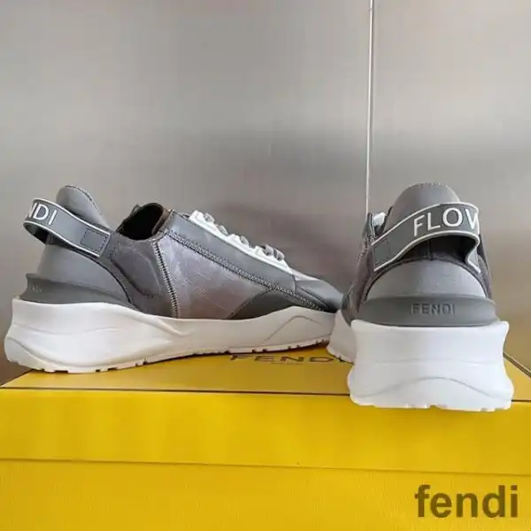 Affordable Fendi Flow Sneakers Men FF Motif Fabric and Suede Grey