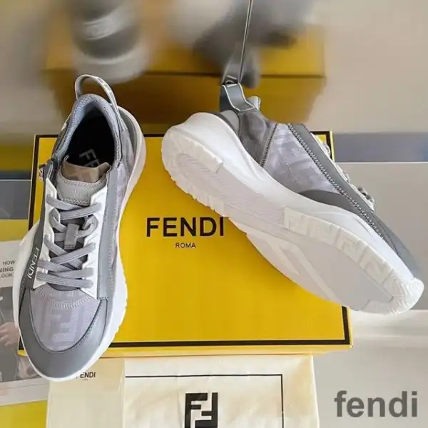 Affordable Fendi Flow Sneakers Men FF Motif Fabric and Suede Grey