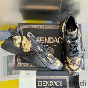 Fendi Flow Sneakers Men Fendace Baroque Fabric Black