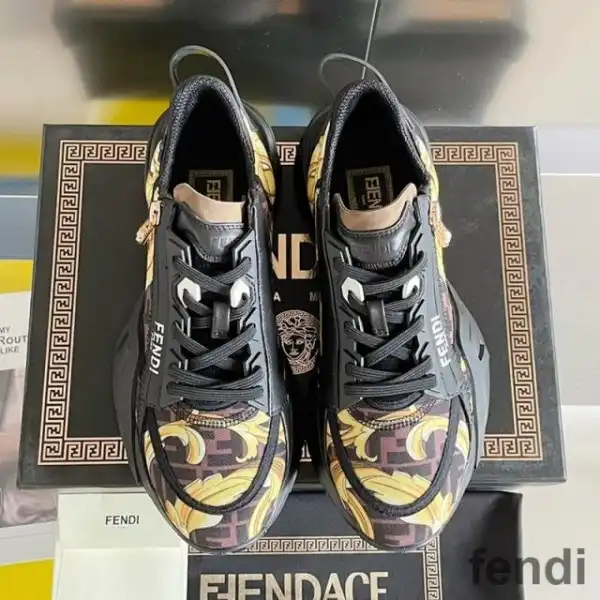 Affordable Fendi Flow Sneakers Men Fendace Baroque Fabric Black