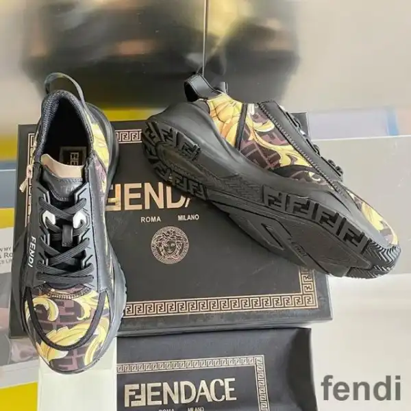 Affordable Fendi Flow Sneakers Men Fendace Baroque Fabric Black