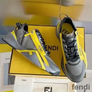 Fendi Flow Sneakers Men Mesh and Suede Black