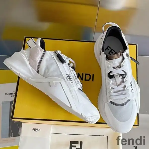 Cheap Fendi Flow Sneakers Men Mesh and Suede White