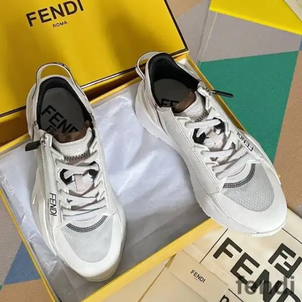 Cheap Fendi Flow Sneakers Men Mesh and Suede White