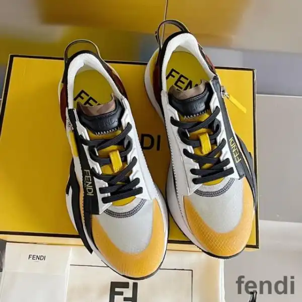 Cheap Fendi Flow Sneakers Men Mesh and Suede Yellow