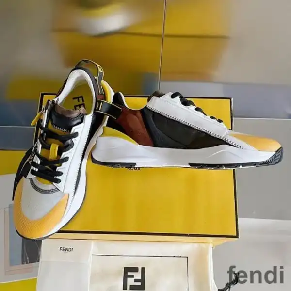 Cheap Fendi Flow Sneakers Men Mesh and Suede Yellow