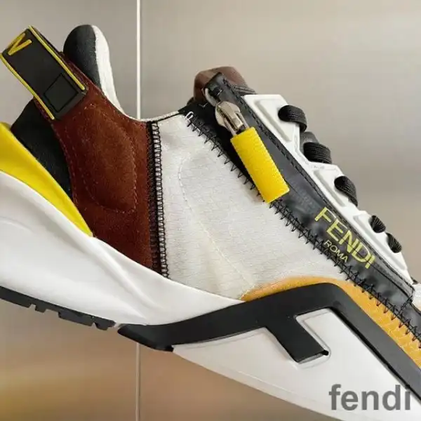 Cheap Fendi Flow Sneakers Men Mesh and Suede Yellow