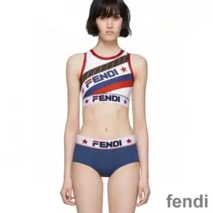 Fendi Gym Set Women Fila Logo Motif Lycra Blue White