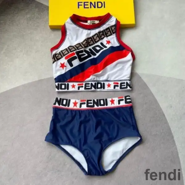 Affordable Fendi Gym Set Women Fila Logo Motif Lycra Blue White