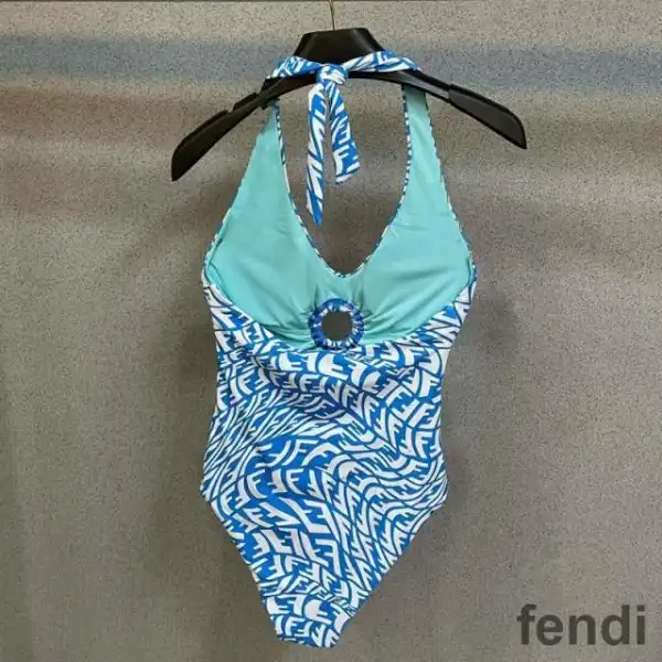 Affordable Fendi Halterneck Swimsuit Women FF Vertigo Motif Lycra Sky Blue