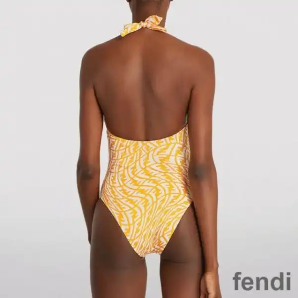 Affordable Fendi Halterneck Swimsuit Women FF Vertigo Motif Lycra Yellow