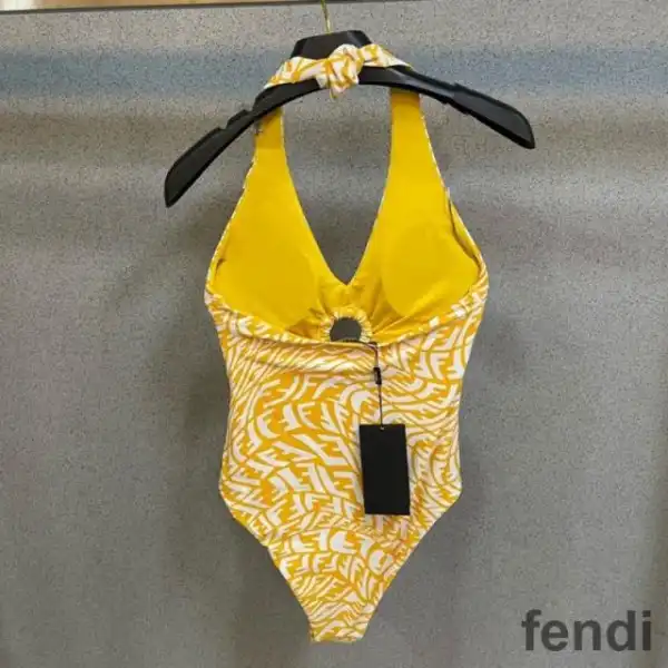 Affordable Fendi Halterneck Swimsuit Women FF Vertigo Motif Lycra Yellow