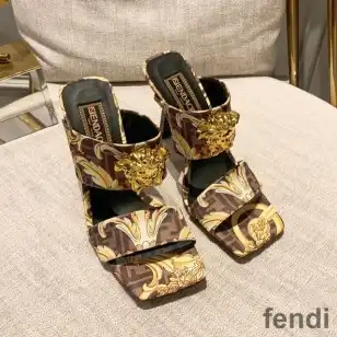 Fendi Heeled Slides Women Fendace Baroque Fabric Brown