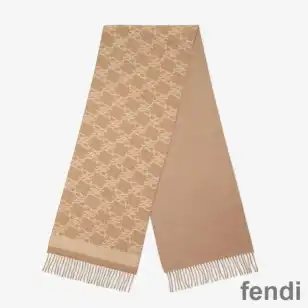 Fendi Karl Scarf Woman In Wool and Cashmere Beige