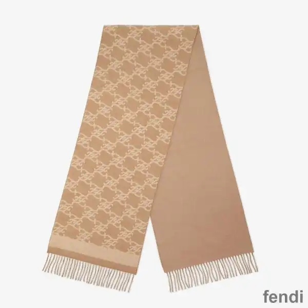 Cheap Fendi Karl Scarf Woman In Wool and Cashmere Beige