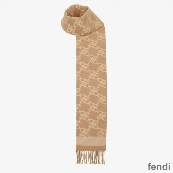 Cheap Fendi Karl Scarf Woman In Wool and Cashmere Beige