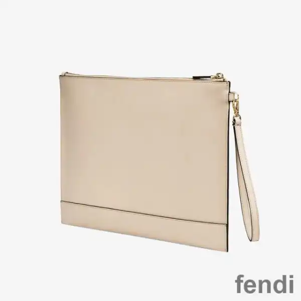 Affordable Fendi Large Flat Clutch In Roma Logo Calf Leather White