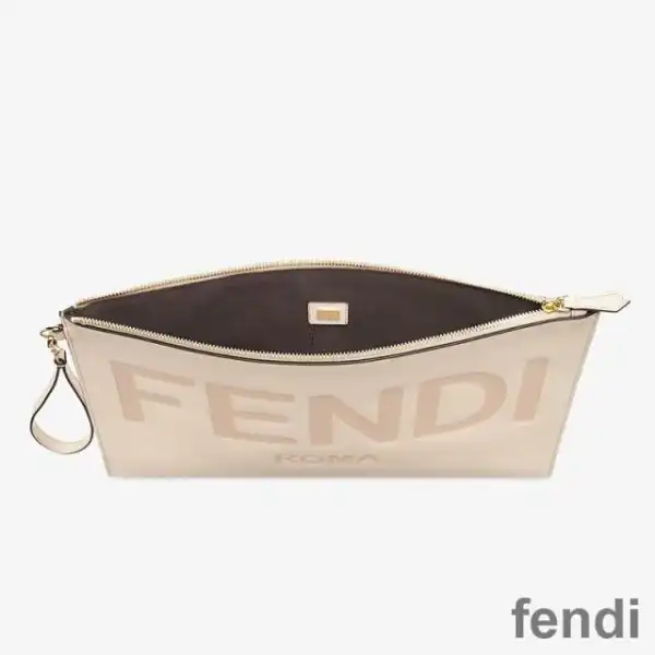 Affordable Fendi Large Flat Clutch In Roma Logo Calf Leather White