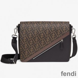 Fendi Large Messenger Bag In FF Motif Fabric Brown