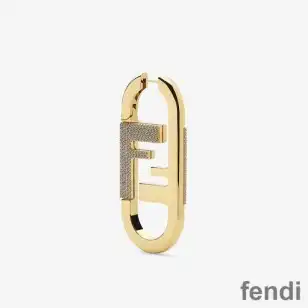 Fendi Large O'Lock Earrings In Crystal Metal Gold