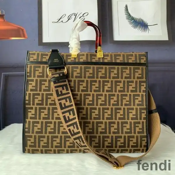 Affordable Fendi Large Sunshine Shopper Bag In FF Motif Fabric Coffee