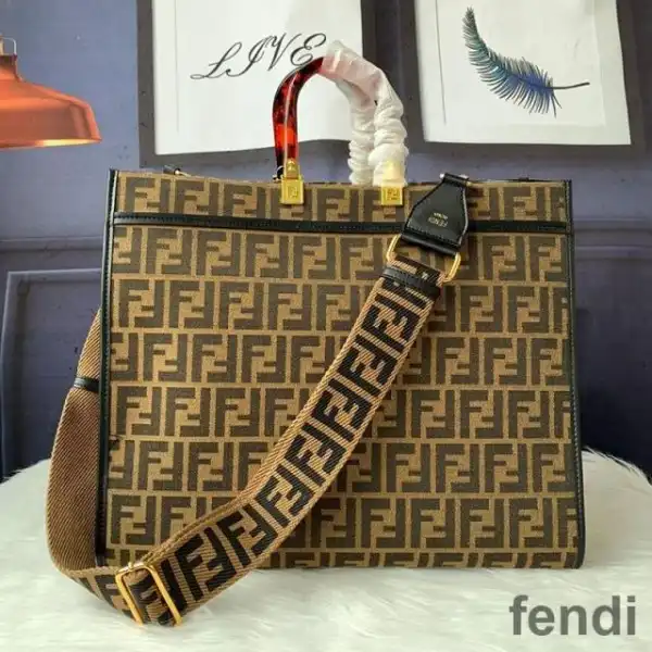 Affordable Fendi Large Sunshine Shopper Bag In FF Motif Fabric Coffee