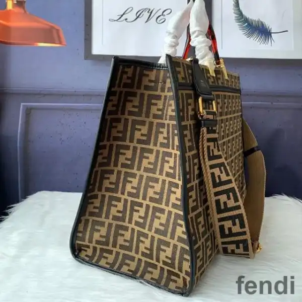 Affordable Fendi Large Sunshine Shopper Bag In FF Motif Fabric Coffee