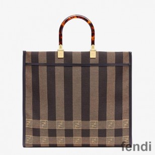 Fendi Large Sunshine Shopper Bag In Vichy Pequin Fabric Brown