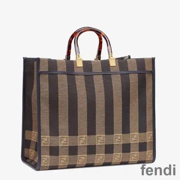 Cheap Fendi Large Sunshine Shopper Bag In Vichy Pequin Fabric Brown