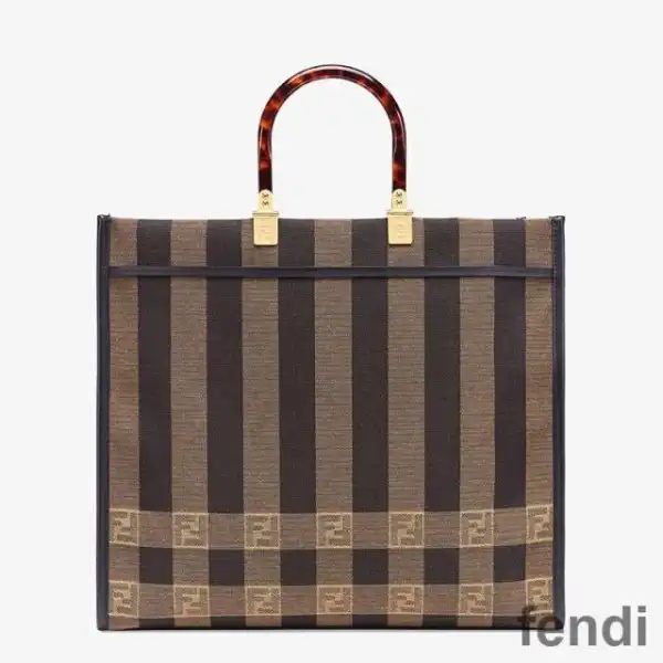 Cheap Fendi Large Sunshine Shopper Bag In Vichy Pequin Fabric Brown