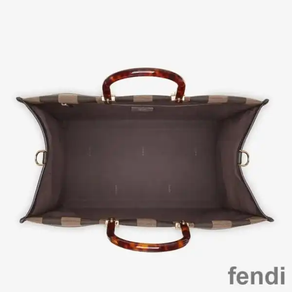 Cheap Fendi Large Sunshine Shopper Bag In Vichy Pequin Fabric Brown