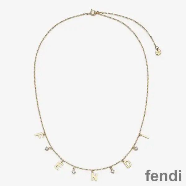 Cheap Fendi Lettering Necklace In Crystal Metal Gold