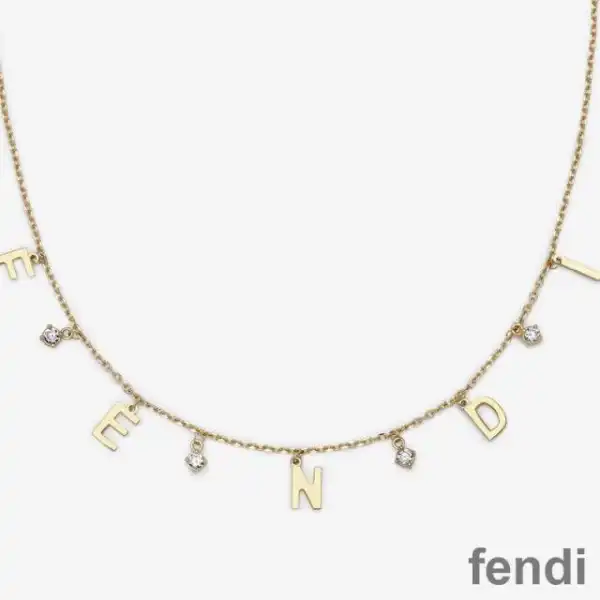 Cheap Fendi Lettering Necklace In Crystal Metal Gold