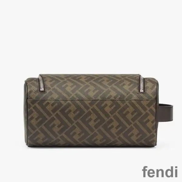 Cheap Fendi Make-up Bag with Handle In FF Motif Fabric Brown